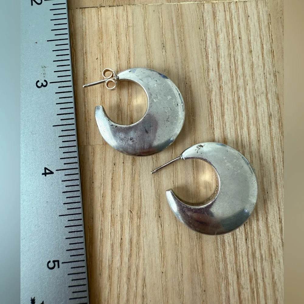 925 Sterling silver crescent hoop earrings on posts
